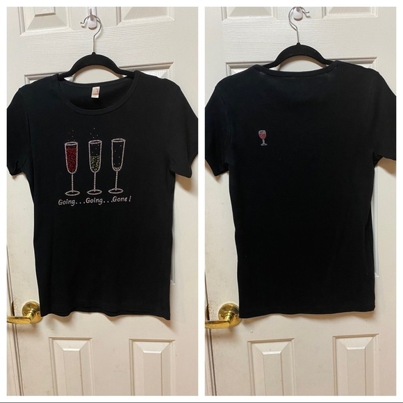 Women’s Black Anvil T-shirt, Large , Going…Going…Gone, Wine Glass Print. - Picture 1 of 9